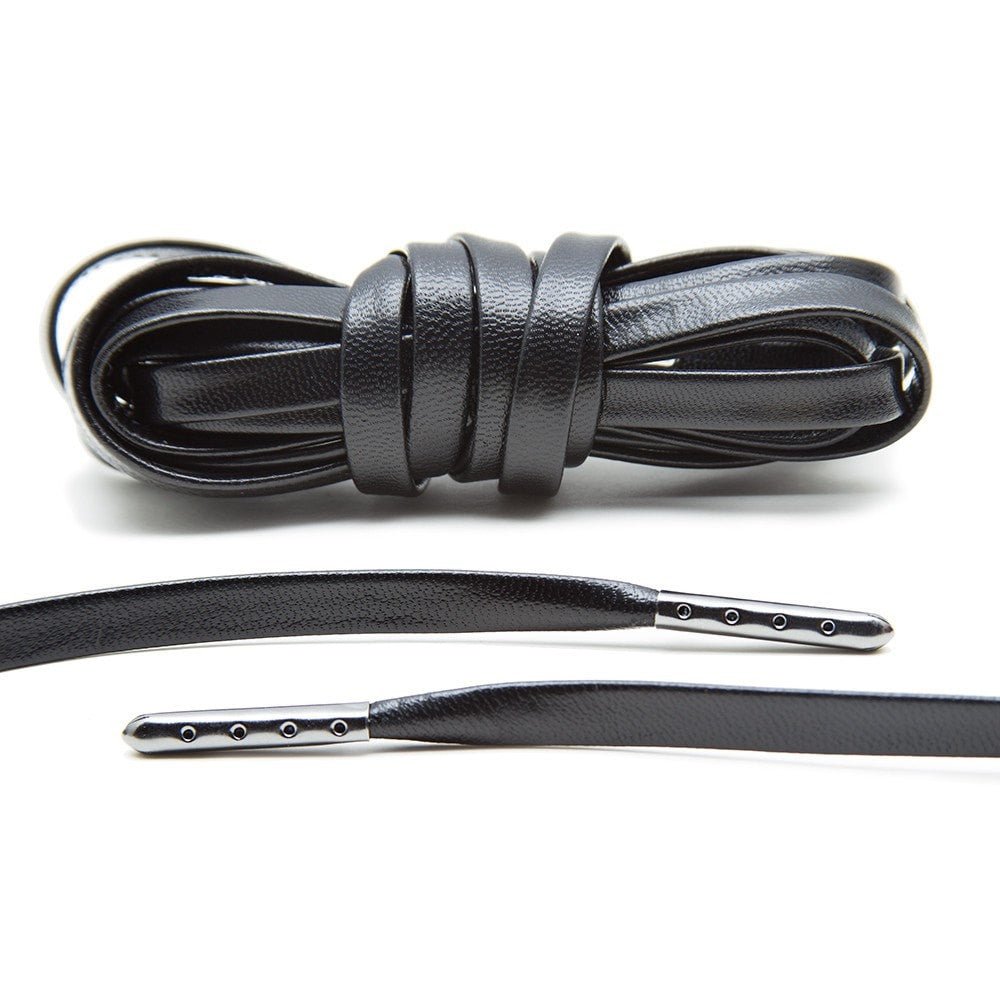 Black Luxury Leather Laces - Gunmetal Plated - Lace Lab