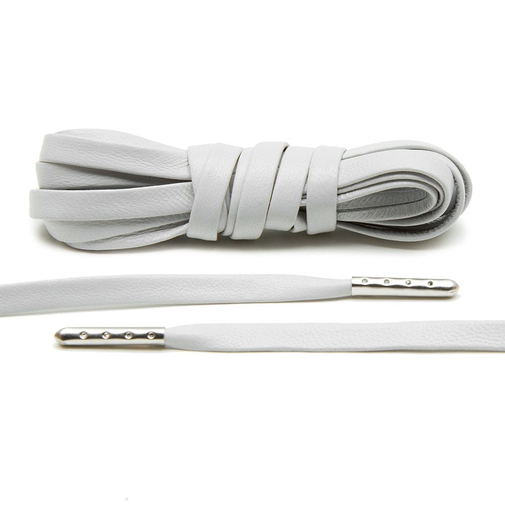 Light Grey Luxury Leather Laces - Silver Plated - Lace Lab