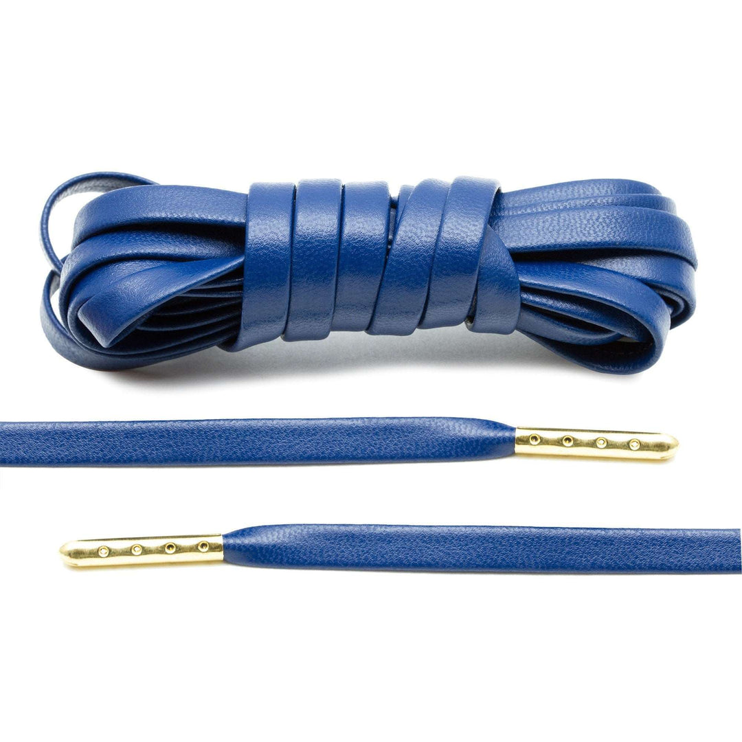 Navy Blue Luxury Leather Laces - Gold Plated - Lace Lab