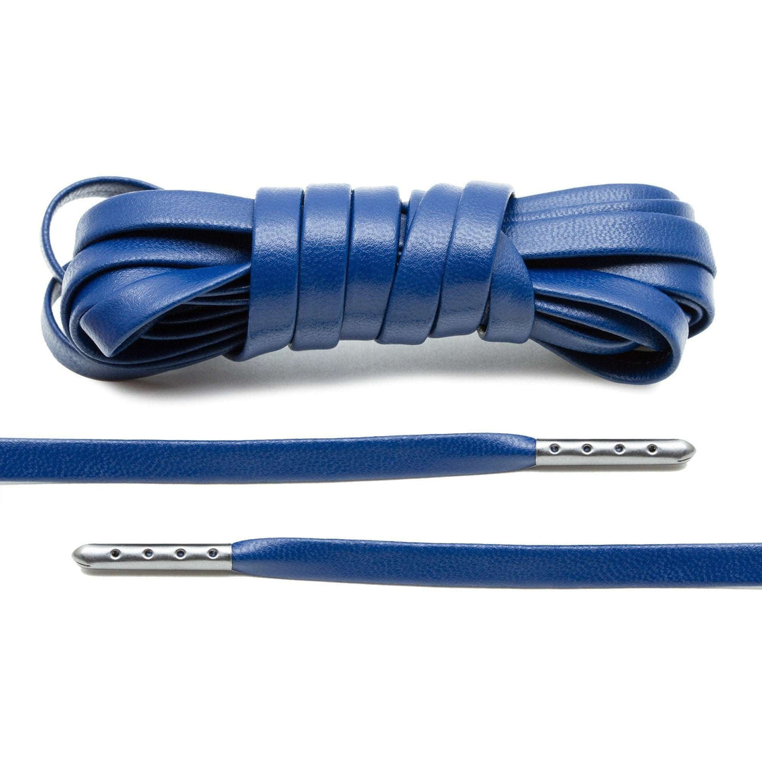 Navy Blue Luxury Leather Laces - Gunmetal Plated - Lace Lab