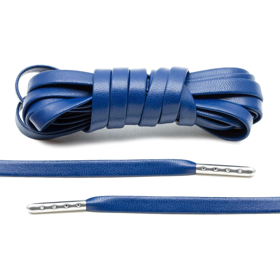 Navy Blue Luxury Leather Laces - Silver Plated - Lace Lab