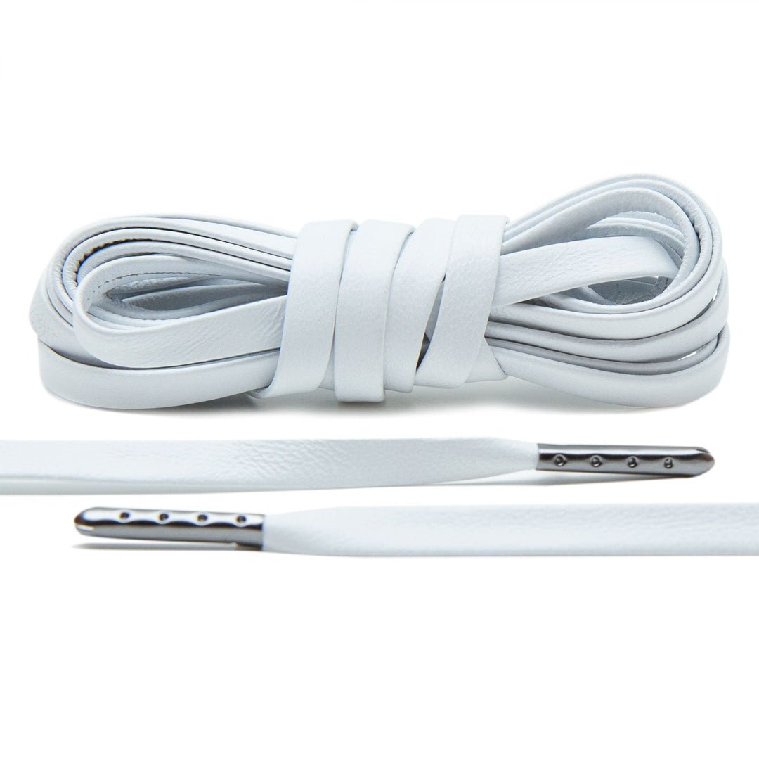 White Luxury Leather Laces - Gunmetal Plated - Lace Lab